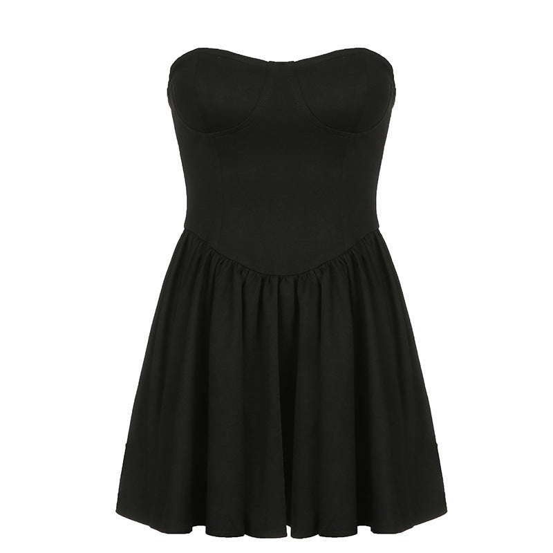 Style Women's Corset One-Shoulder Waist-Cinching Tube Top Dress Spicy Girl Youthful A-Line Short Dress