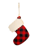 Plaid Stocking Wood Ornament