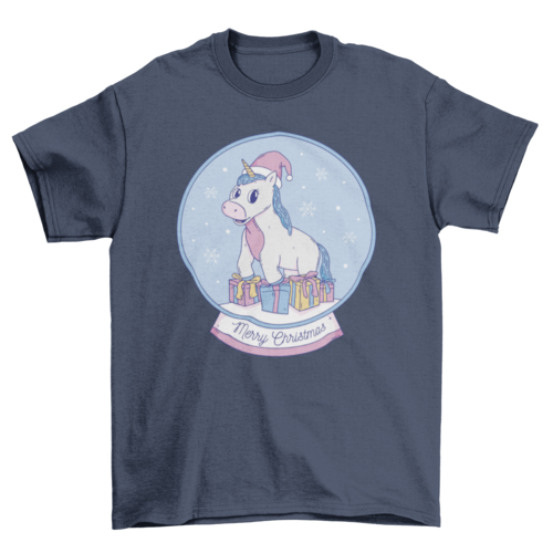 Cool pastel unicorn inside christmas snow globe with gifts t-shirt