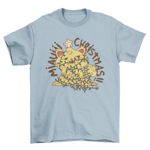 Angry cat tangled in lights t-shirt