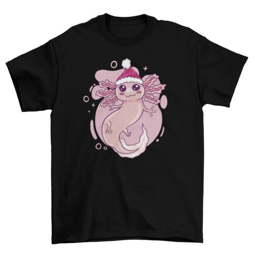 Axolotl in christmas hat t-shirt