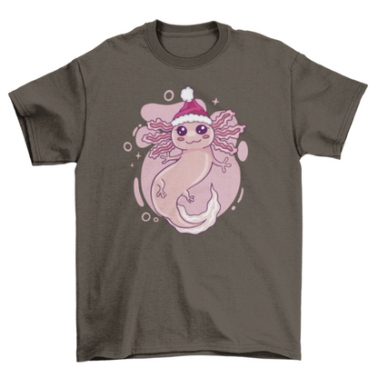 Axolotl in christmas hat t-shirt