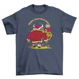 Bull Santa w/ caption "Merry Cryptmas run" Christmas holiday T-shirt