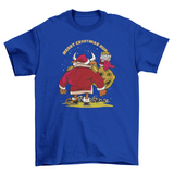 Bull Santa w/ caption "Merry Cryptmas run" Christmas holiday T-shirt