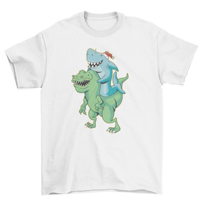 Shark and t-rex Christmas t-shirt