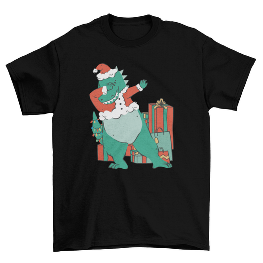 Dinosaur dabbing and Christmas presents holiday t-shirt