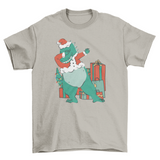 Dinosaur dabbing and Christmas presents holiday t-shirt