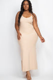 Plus Size Ribbed Side Slit Long Cami Maxi Dress