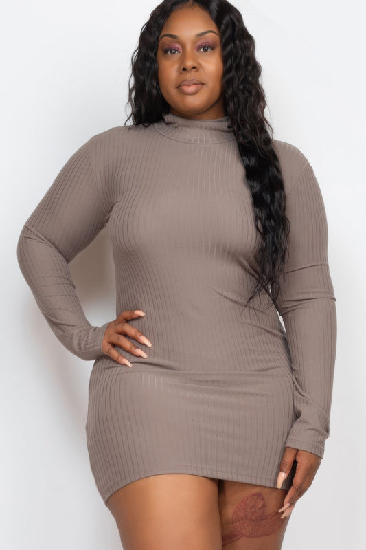 New Arrival – Plus Size Ribbed Long Sleeve Mock Neck Mini Bodycon Dress – Stylish & Comfortable – New Arrival Now Live
