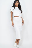 Short Sleeve Ribbed Top & Midi Skirt Se