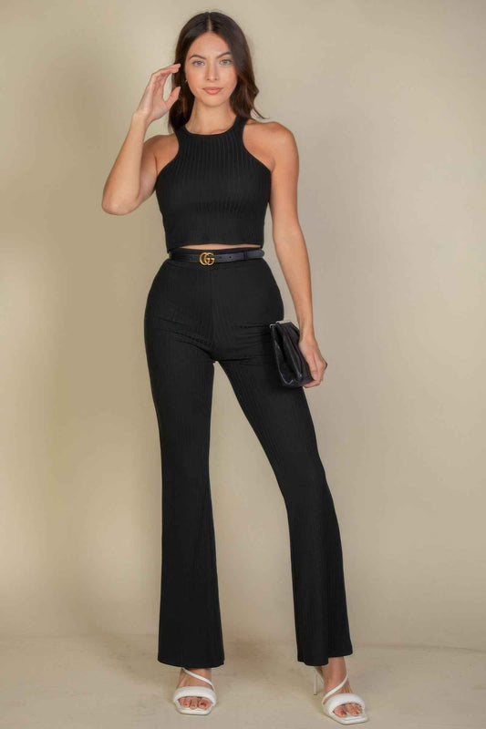 New Arrival – Ribbed Cropped Top And Bootcut Pants Sets – New Arrival Now Live