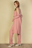 Flat Back Rib 3 Pieces Cami Top With Pants And Long Cardigan Set