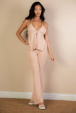 Split Front Backless Halter Top & Flare Pants Set