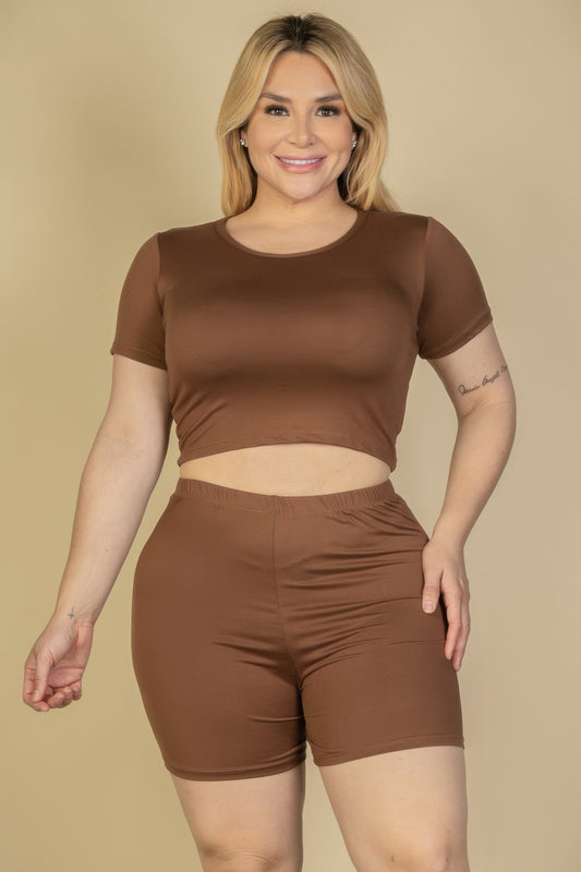 New Arrival – Plus Size Short Sleeve Crop Top & Shorts Set – New Arrival Now Live