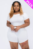 Plus Size Short Sleeve Crop Top & Shorts Set