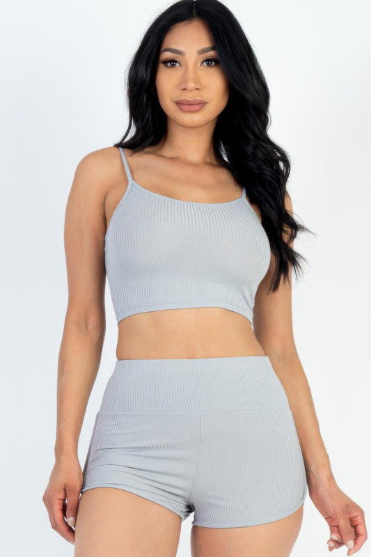New Arrival – Ribbed Cami Crop Top & Ruched Shorts Set – New Arrival Now Live
