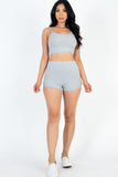 Ribbed Cami Crop Top & Ruched Shorts Set