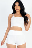 Ribbed Cami Crop Top & Ruched Shorts Set