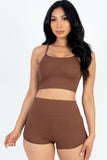 Ribbed Cami Crop Top & Ruched Shorts Set