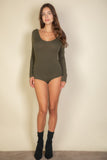 Scoop Neck Solid Long Sleeve Bodysuit