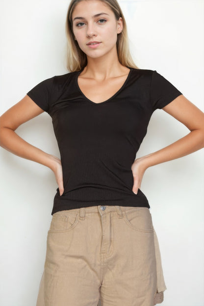 New Arrival – Ribbed V-neck Short Sleeve Top – New Arrival Now Live