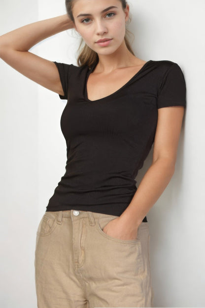 Ribbed V-neck Short Sleeve Top – New Arrival Now Live