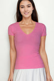 Ribbed V-neck Short Sleeve Top