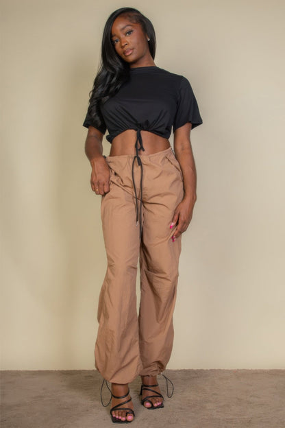 Tie Front Drawstring Short Sleeve Crop Top – New Arrival Now Live