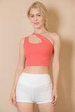 Ribbed One Shoulder Cross Strap Crop Top