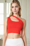 Ribbed One Shoulder Cross Strap Crop Top