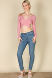 Cross Wrap Tie Front Rib Knit Crop Top