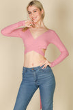 Cross Wrap Tie Front Rib Knit Crop Top