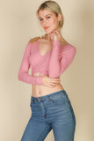 Cross Wrap Tie Front Rib Knit Crop Top