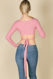 Cross Wrap Tie Front Rib Knit Crop Top