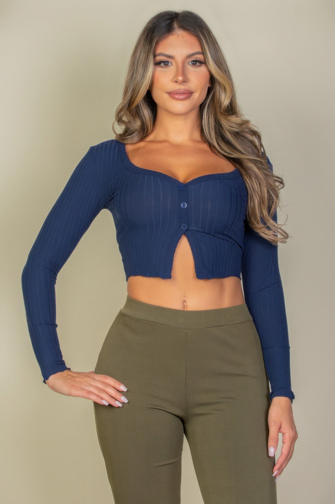 New Arrival – Ribbed Button Front Split Long Sleeve Top – New Arrival Now Live