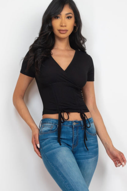 Ribbed Ruched Drawstring Surplice Top – New Arrival Now Live