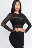 Sexy Sheer Mesh Long Sleeve Crop Top