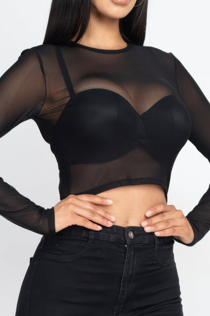 Sexy Sheer Mesh Long Sleeve Crop Top – New Arrival Now Live