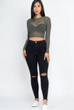 Sexy Sheer Mesh Long Sleeve Crop Top