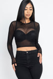 Sexy Sheer Mesh Long Sleeve Crop Top