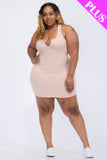 Plus Size Ribbed Split Neck Tank Mini Dress