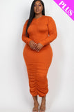 Plus Size Ruched Long Sleeve Midi Dress