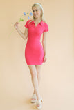 Ribbed Polo Short Sleeve Bodycon Mini Dress