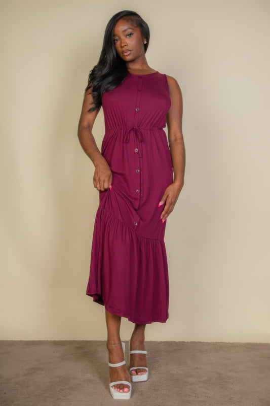 New Arrival – Button Front Tie Waist Sleeveless Maxi Dress – New Arrival Now Live
