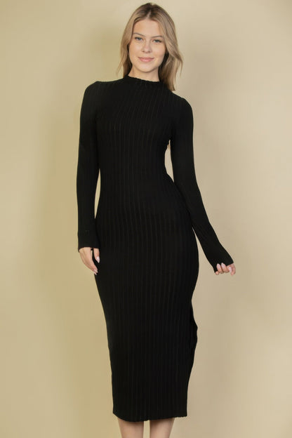 Sweater-knit Fuzzy Mock Neck Split Thigh Dress – New Arrival Now Live