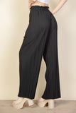 Pleated Stretch Crepe Pull-on Wide Leg Tie Front Pants