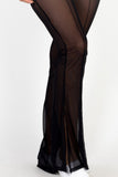 Poly Mesh Front Slit High Waist Flared Pants