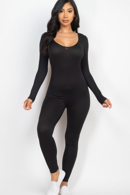 Scoop Neck Long Sleeve Bodycon Jumpsuit – New Arrival Now Live