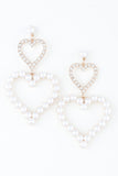 Twin Pearl Jewel Heart Drop Earrings