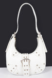 Faux Leather Stud Single Buckle Shoulder Bag